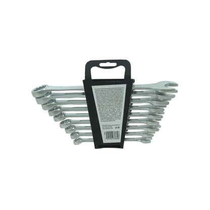 Juego de 9 llaves mixtas estándar Santul, acabado cromado brillante en organizador negro para ferretería.