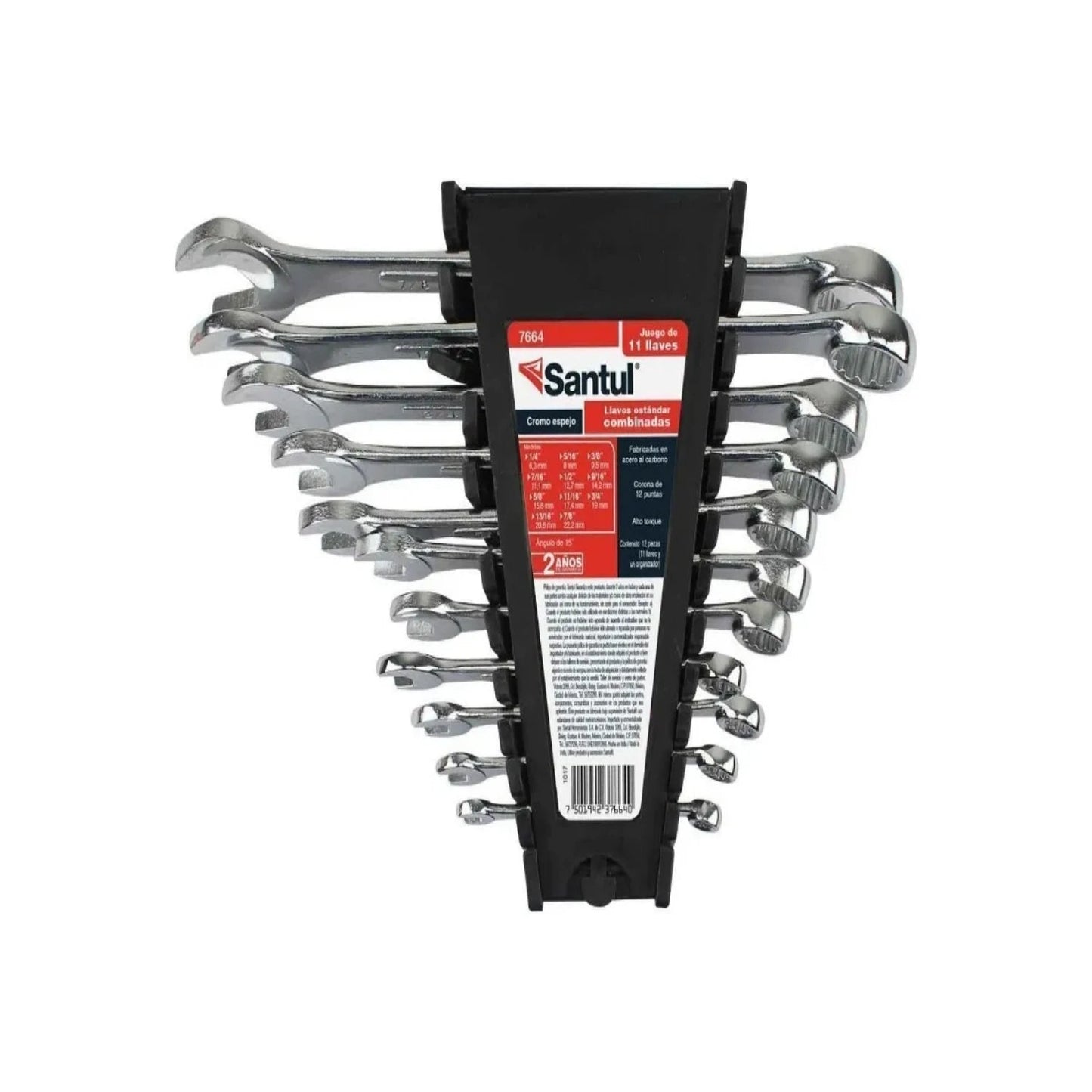 Juego de 11 llaves mixtas estándar Santul 7664 cromadas de acero al carbono para ferretería