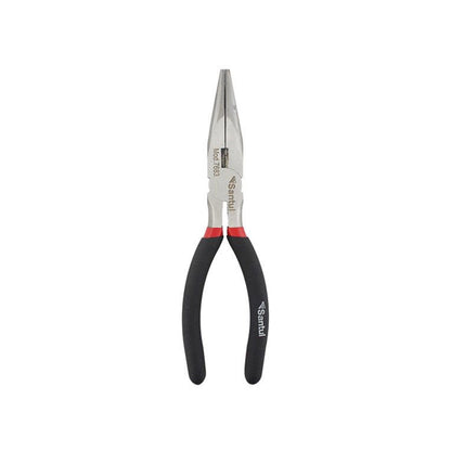 Pinza de punta y corte Santul profesional 8 pulgadas, modelo 7683, mangos ergonómicos negro y rojo.