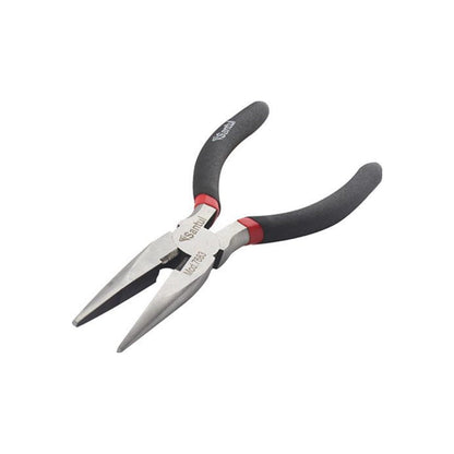 Pinza de punta fina y corte Santul Mod 7683, mangos ergonómicos negros y rojos, para trabajos de precisión.