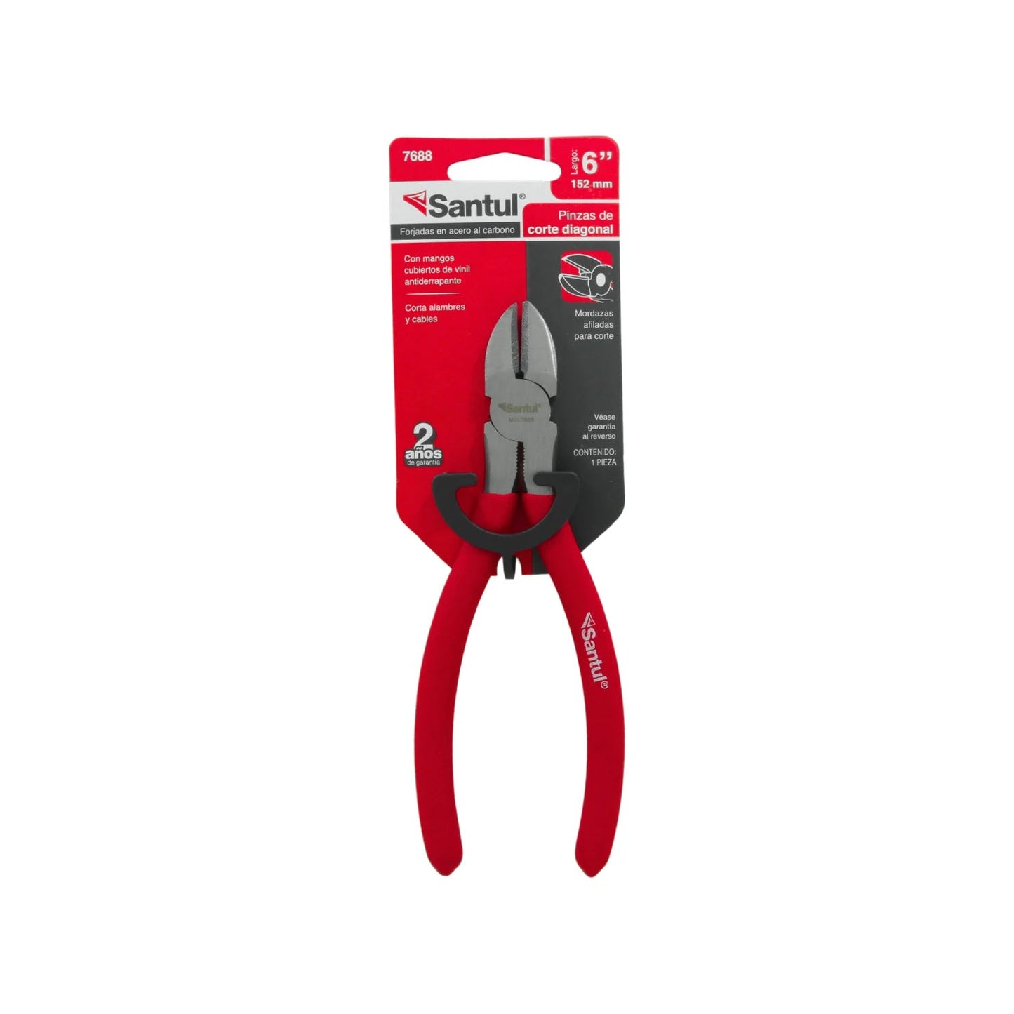 Pinzas de corte diagonal Santul 6" de acero al carbono, mangos rojos antideslizantes para cortar alambres y cables