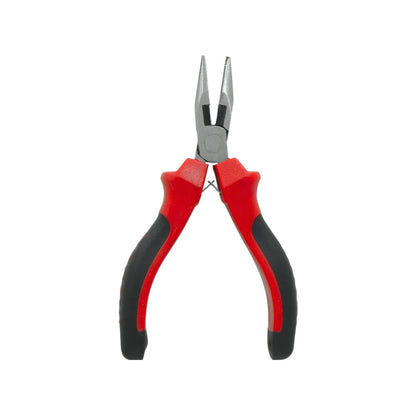 Pinza de punta fina con mangos bimateriales rojo y negro, herramienta para trabajos de precisión