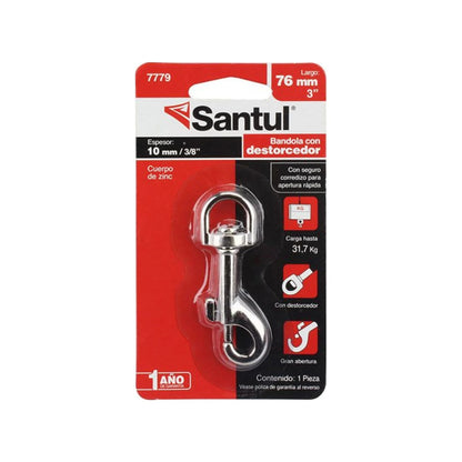 Bandola Santul 7779 de zinc 10mm (3/8") x 76mm (3") con destorcedor, seguro rápido y carga máxima 31.7kg