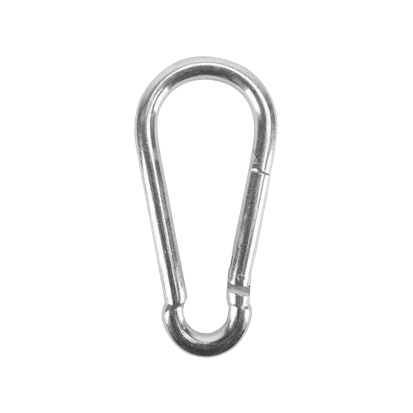 Mosquetón de seguridad de acero inoxidable plateado 3/16"x2" tipo bandola para enganche rápido y sujeción.