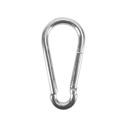 Mosquetón de seguridad de acero inoxidable plateado 3/16"x2" tipo bandola para enganche rápido y sujeción.