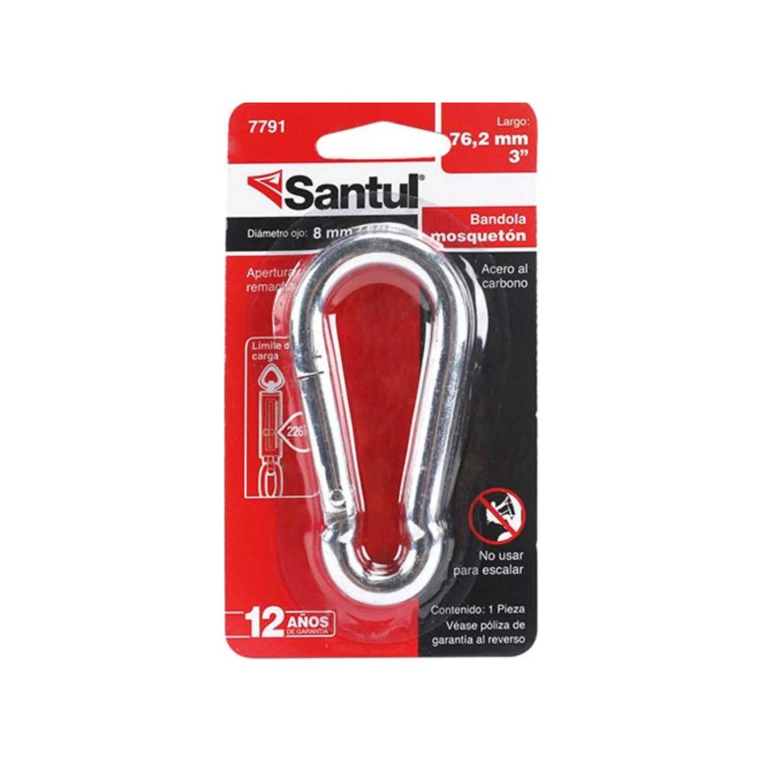 Bandola mosquetón Santul acero carbono 76.2mm (3") x 8mm, plateado, no apto para escalar.