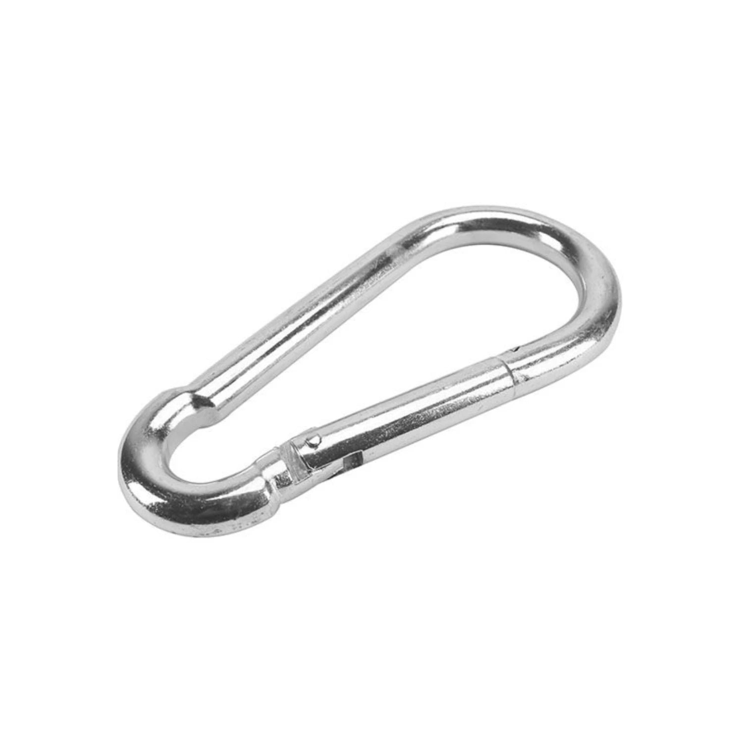 Bandola mosquetón de acero brillante con cierre de resorte para sujeción multiusos