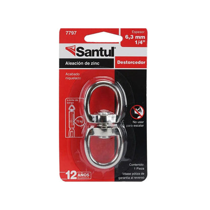 Destorcedor giratorio Santul 7797 de aleación de zinc niquelado 1/4" (6.3mm) soporta 70 kg.