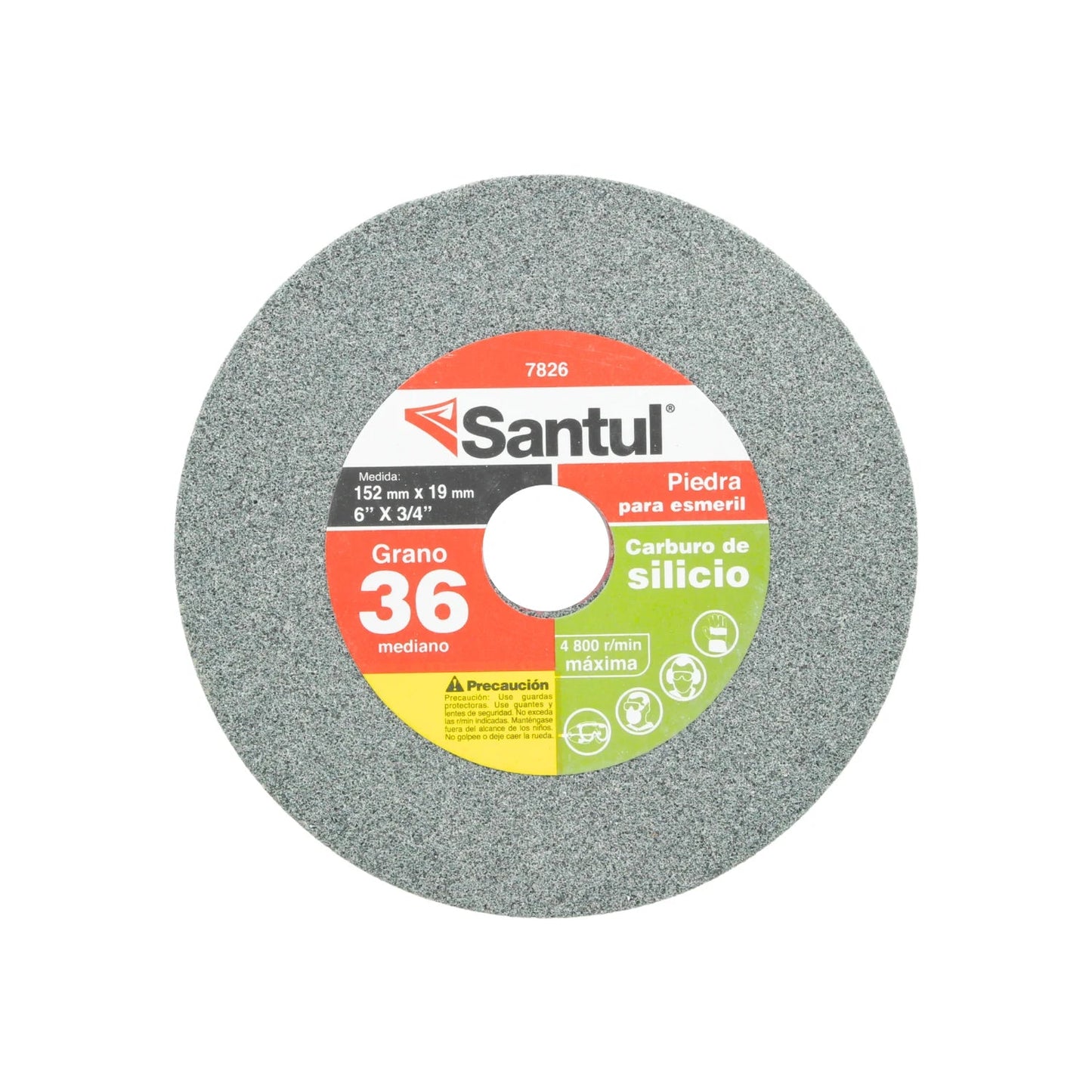 Piedra para esmeril Santul 7826 de carburo de silicio, 6" x 3/4" grano 36 mediano, 4800 RPM máx.