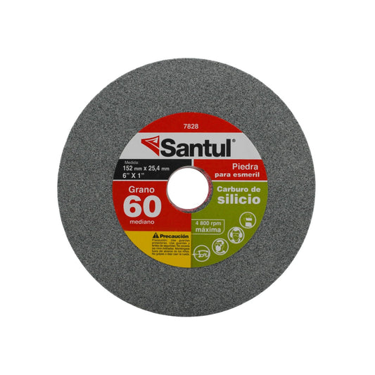 Piedra para esmeril Santul 6" x 1" grano 60 mediano, carburo de silicio para desbaste