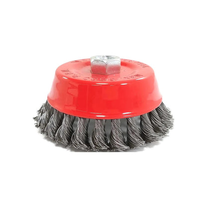 Carda de copa trenzada de acero 5 pulgadas roja para esmeriladora, ideal para remover óxido y limpiar metal