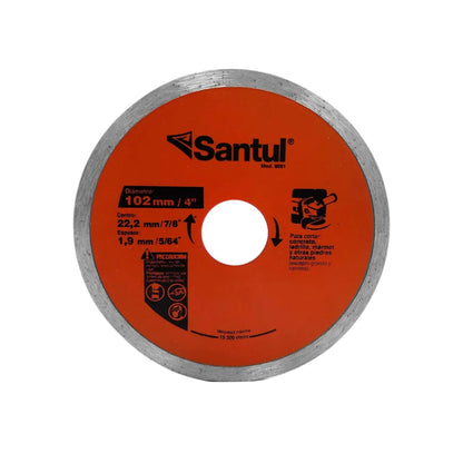 Disco diamantado Santul 4" corona continua para concreto, ladrillo, mármol y piedra. 15300 rpm.