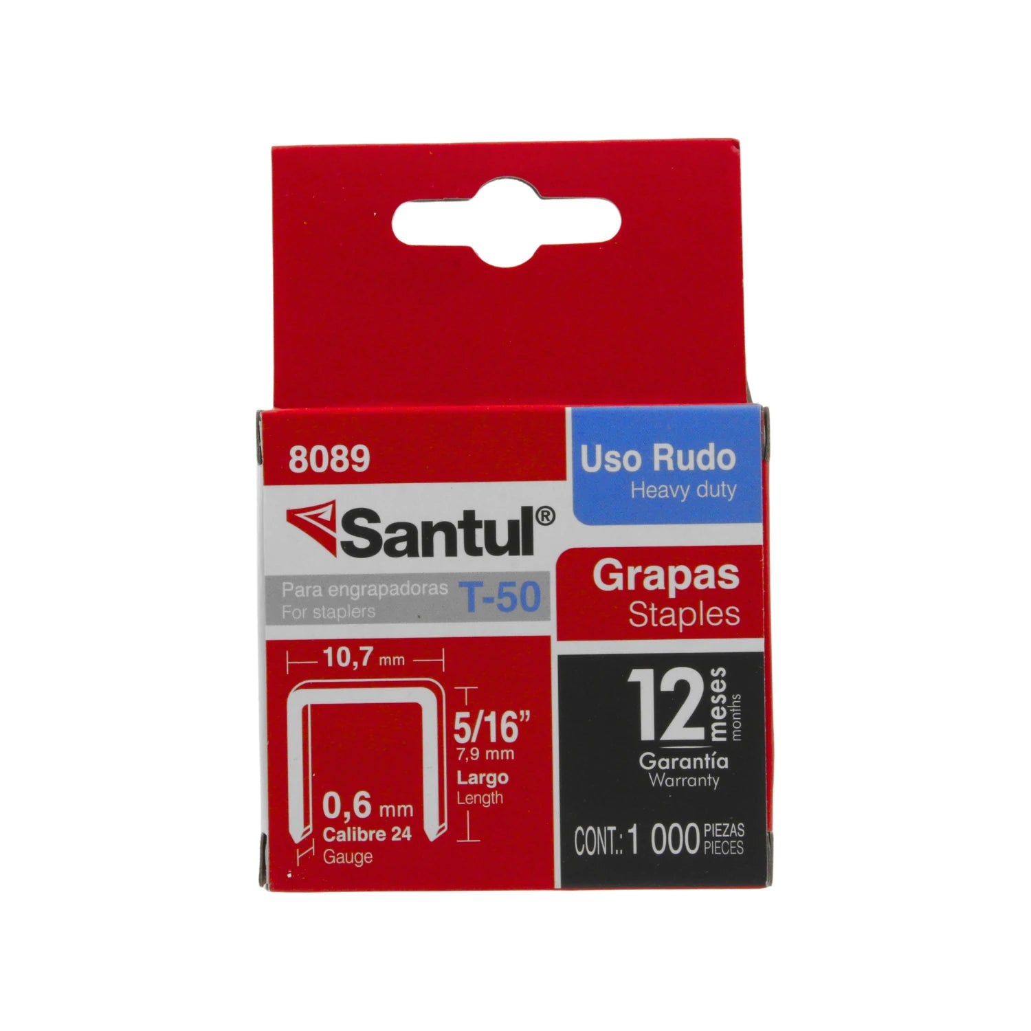 Grapas Santul T-50 5/16" (7.9mm) calibre 24 uso rudo, 1000 piezas para engrapadora