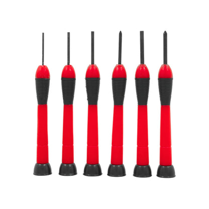 Juego de 6 desarmadores de precisión joyero puntas planas y Phillips, mangos ergonómicos rojo y negro