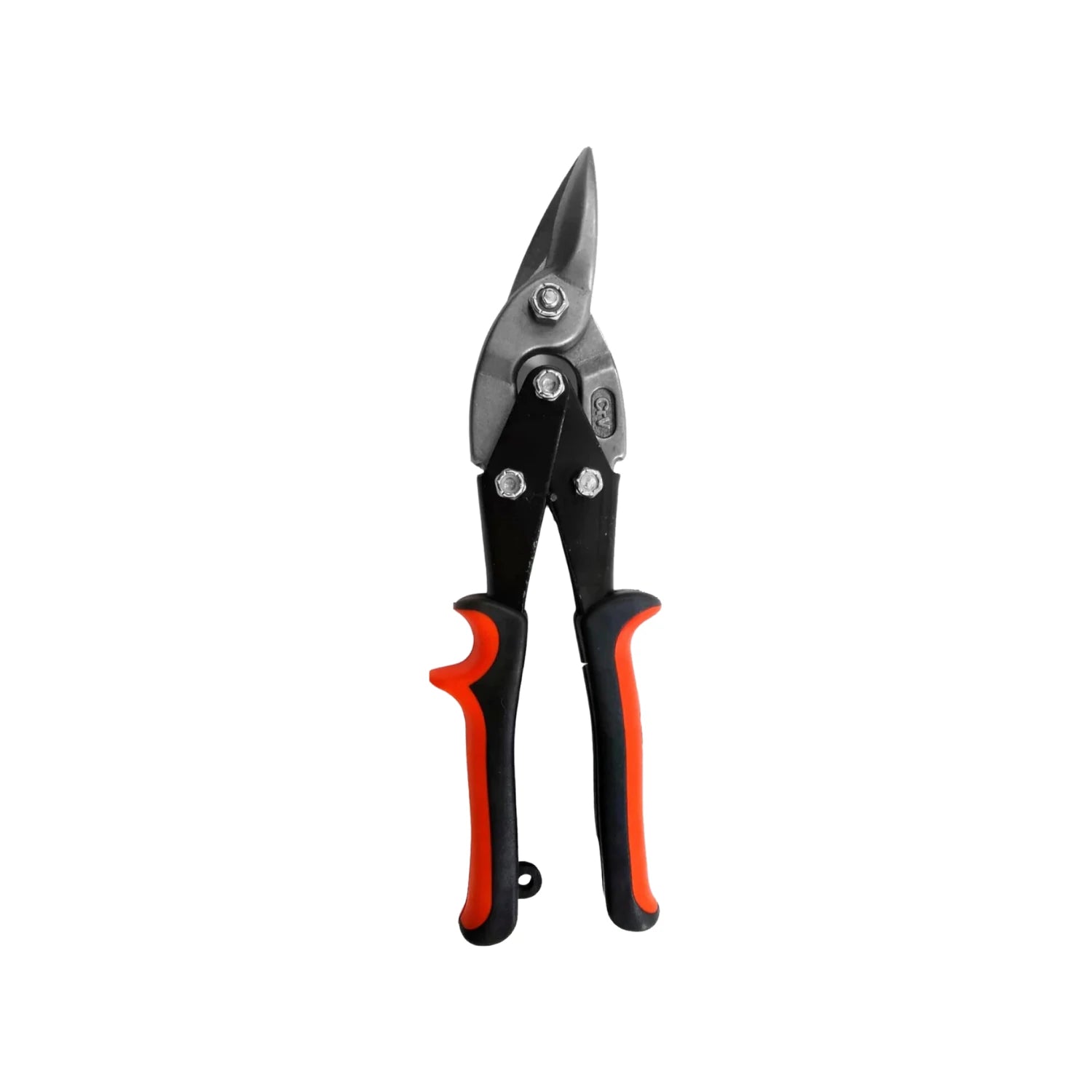 Tijera de aviación corte derecho para lámina, acero C-V, mangos ergonómicos bimaterial negro y naranja