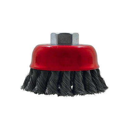 Carda de copa trenzada roja para esmeriladora, cepillo de alambre negro para desbaste y limpieza