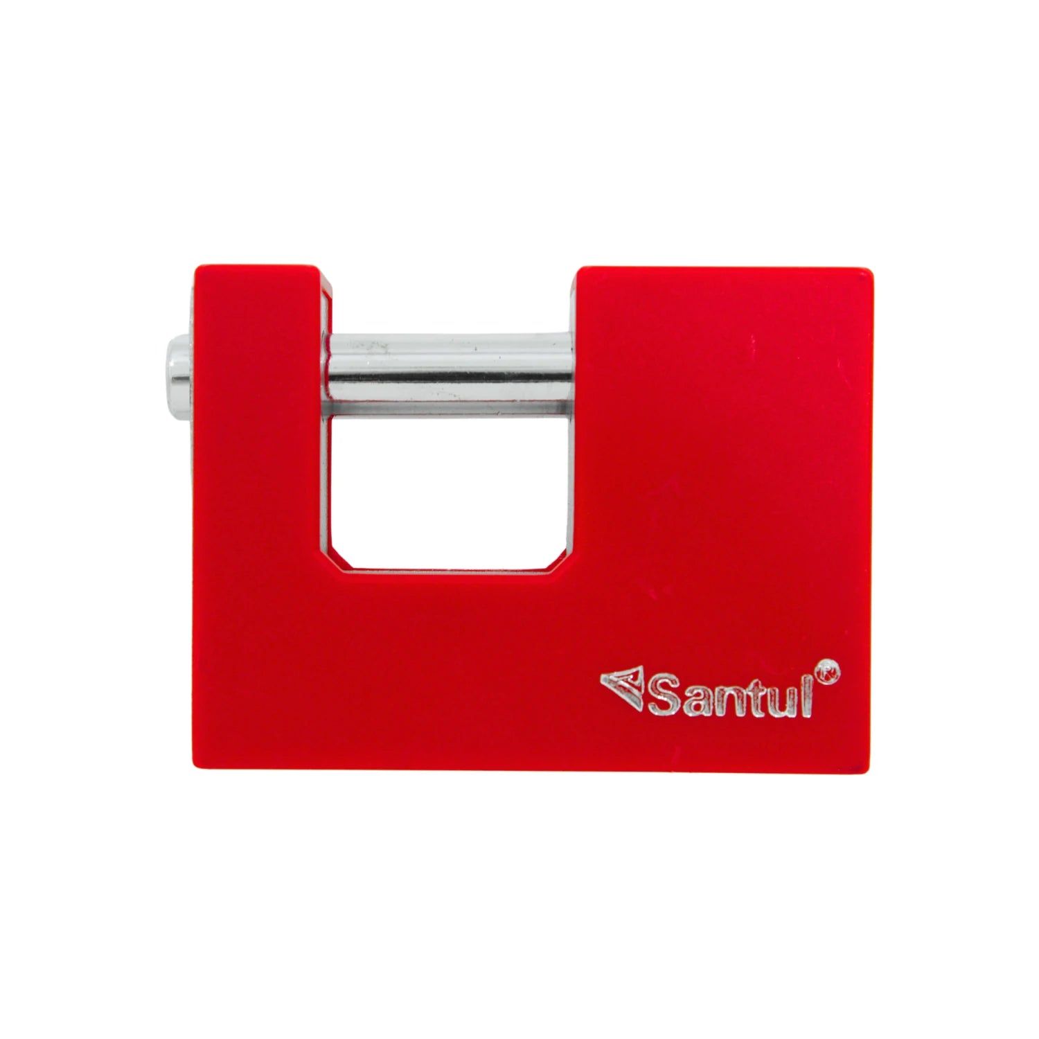 Candado Santul 80mm rojo, cuerpo de zamak, tipo cortina, ideal para alta seguridad en puertas y comercios