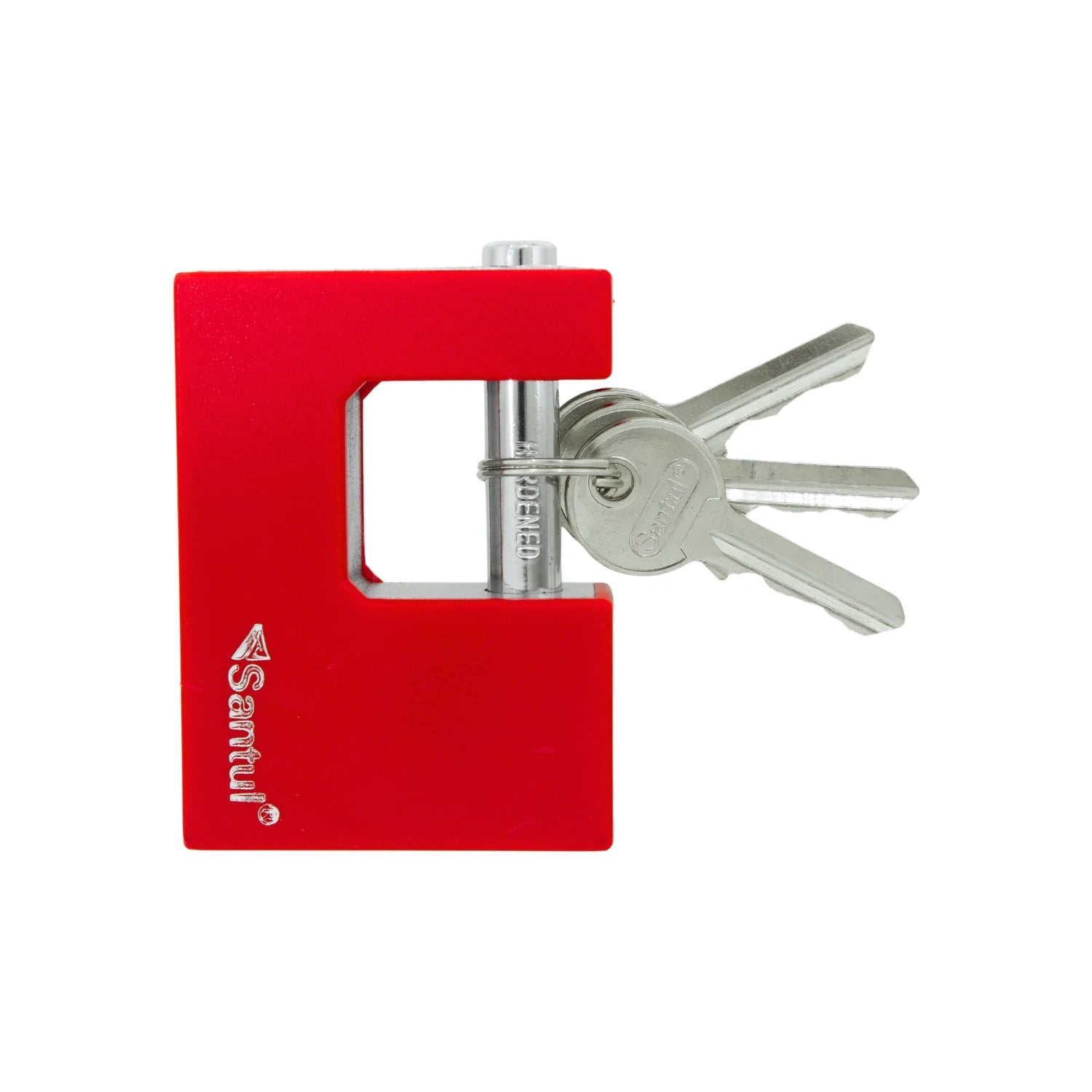 Candado de seguridad rojo Santul 80mm con grillete endurecido para cortinas y 3 llaves