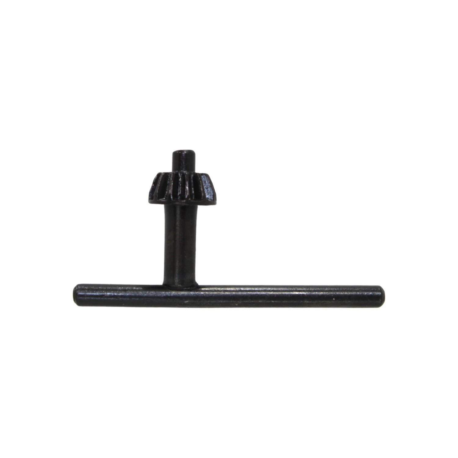 Llave para broquero de taladro negra metálica. Herramienta con engranaje para ajuste de brocas