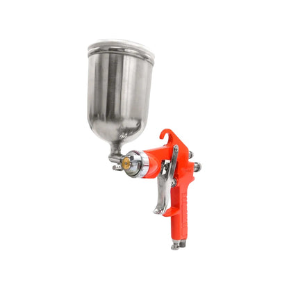 Pistola para pintar de gravedad Santul naranja con taza metálica para acabados profesionales de pintura automotriz