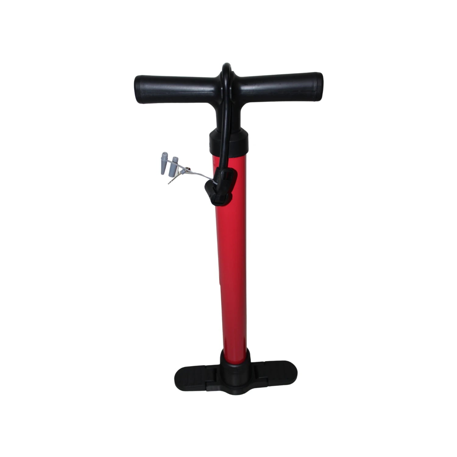 Bomba de mano roja y negra para inflar neumáticos de bicicleta y balones deportivos, incluye adaptadores