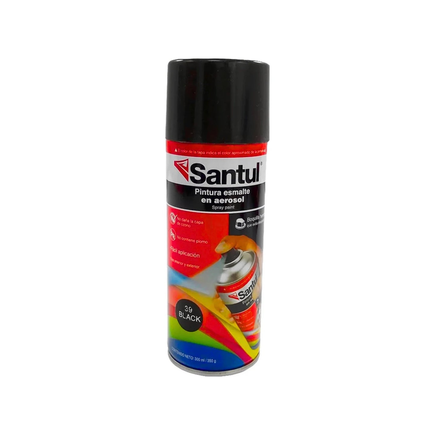 Pintura esmalte en aerosol Santul negro brillante 300ml para superficies de metal y madera