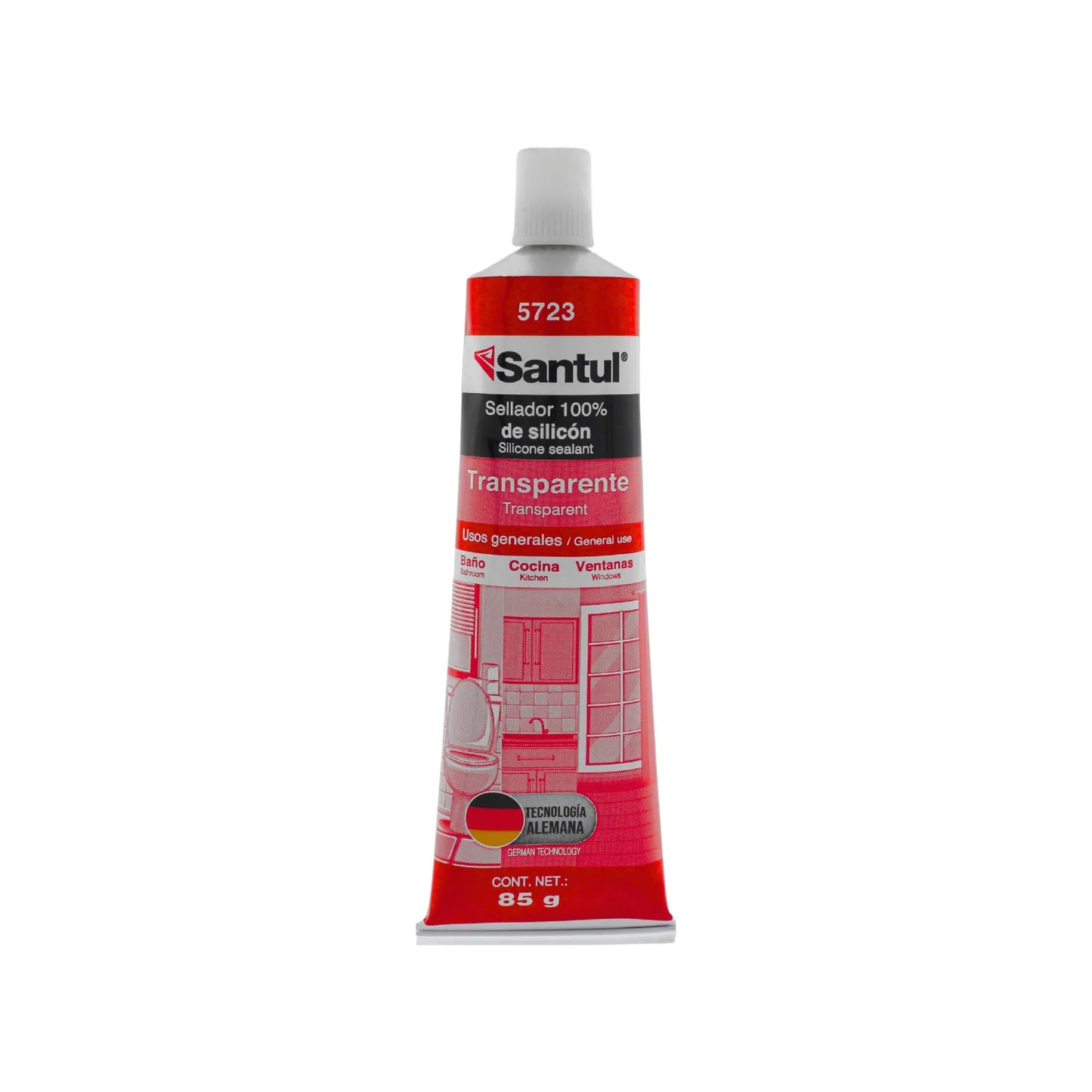 Sellador de silicón transparente Santul 85g para baño, cocina y ventanas de uso general