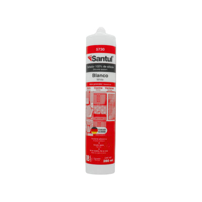 Silicón sellador blanco Santul 5730 de 280ml para baño, cocina y ventanas, uso general, secado rápido y fuerte adhesión