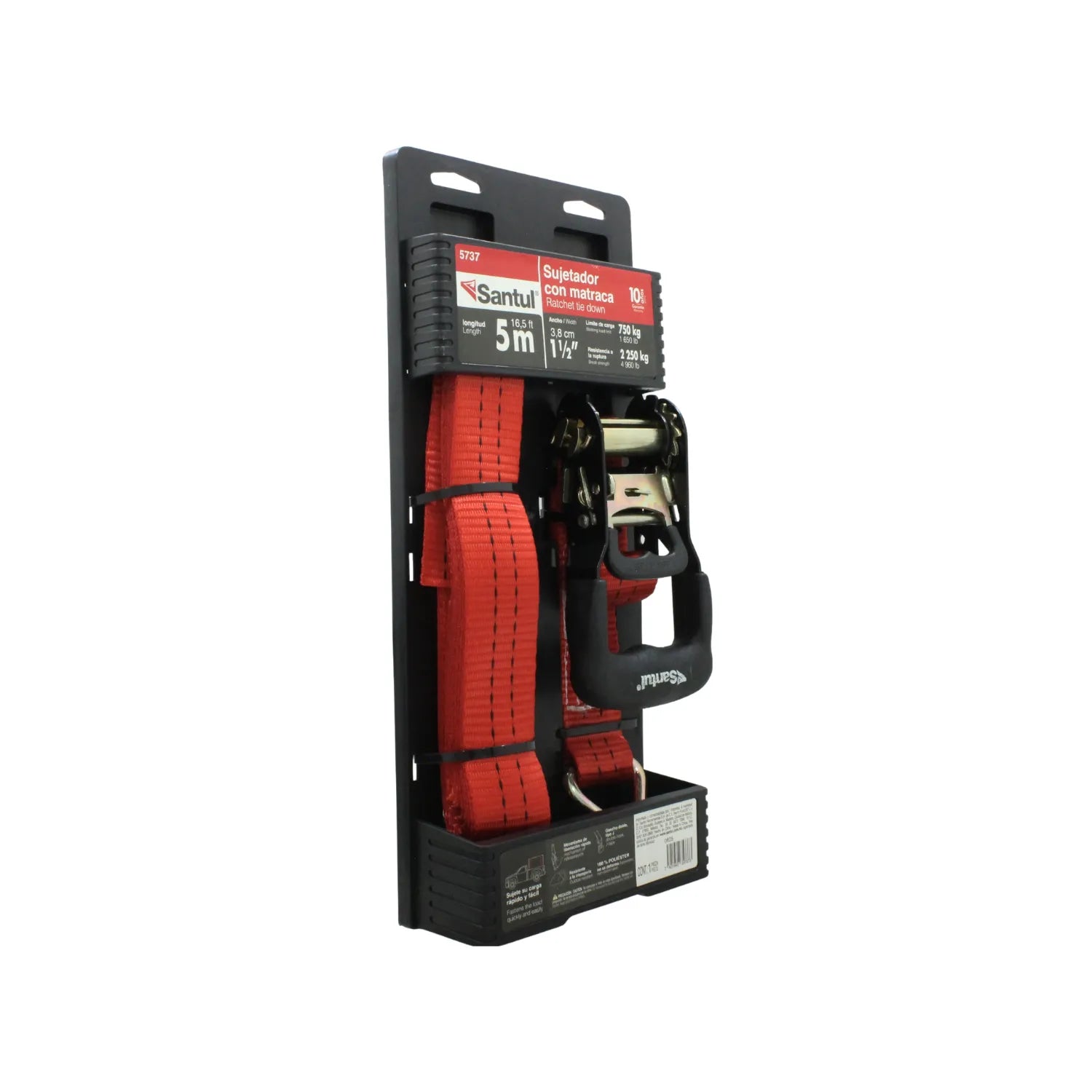 Sujetador con matraca Santul rojo, correa de amarre 5m x 3.8cm, límite 750kg para carga pesada