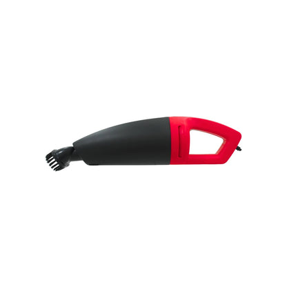 Aspiradora portátil para auto en colores rojo y negro con cepillo, ideal para limpieza interior de vehículos