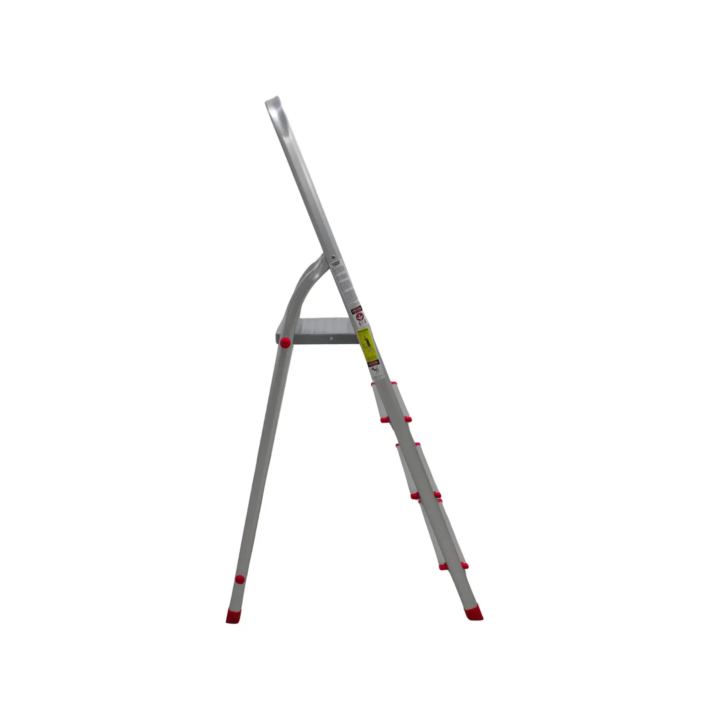 Escalera plegable de aluminio de 3 peldaños con plataforma superior y barandal alto de seguridad para hogar.