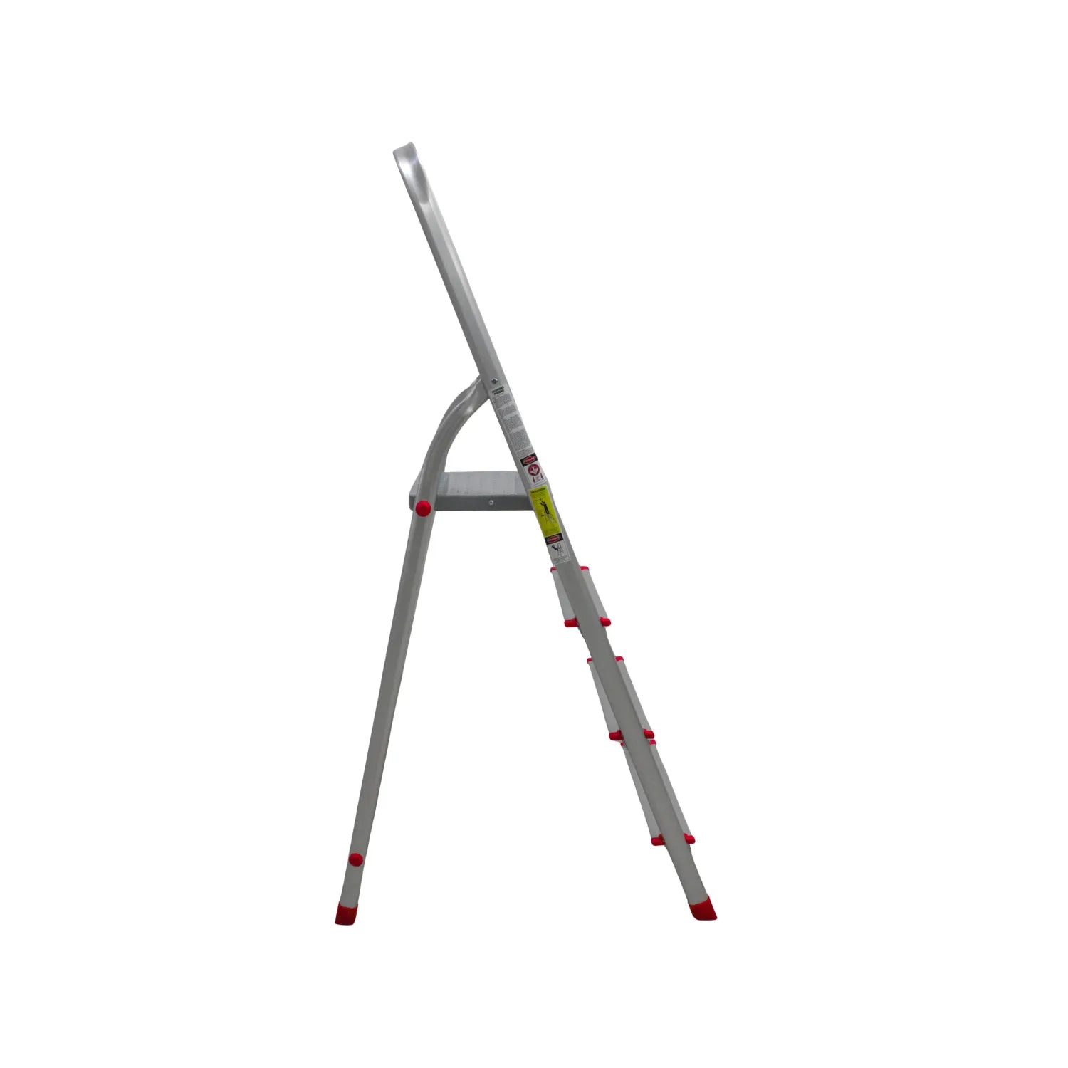 Escalera plegable de aluminio de 3 peldaños con plataforma superior y barandal alto de seguridad para hogar.