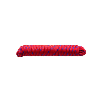 Cuerda de poliéster roja con hilos azules 6mm x 15 metros para uso general en ferretería