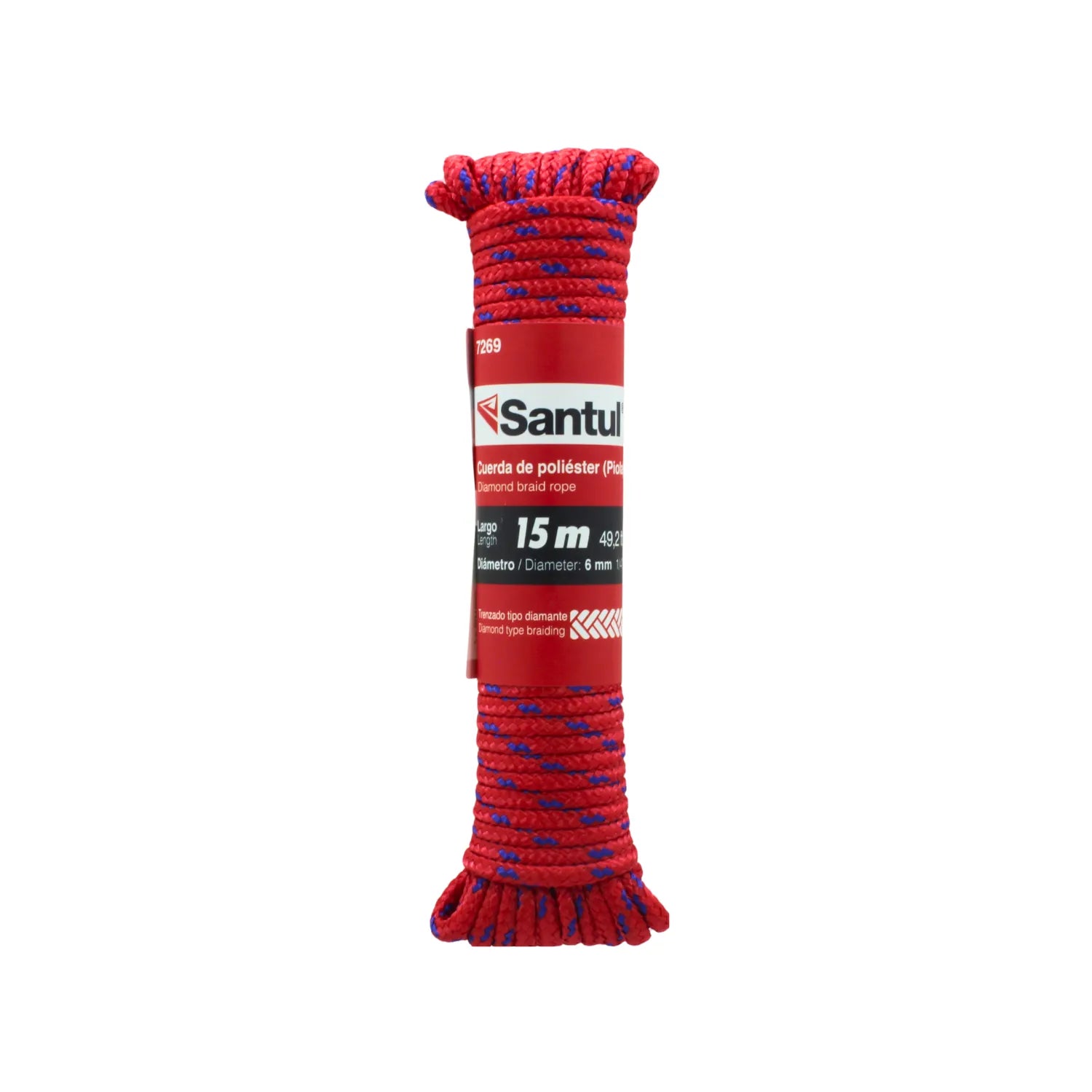 Cuerda de poliéster Santul roja 6mm x 15m trenzado diamante multiusos ferretería