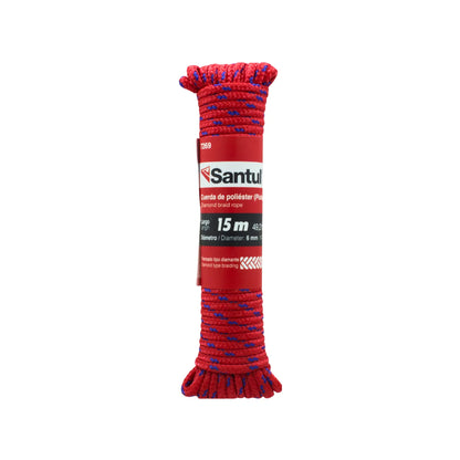 Cuerda de poliéster Santul roja 6mm x 15m trenzado diamante multiusos ferretería