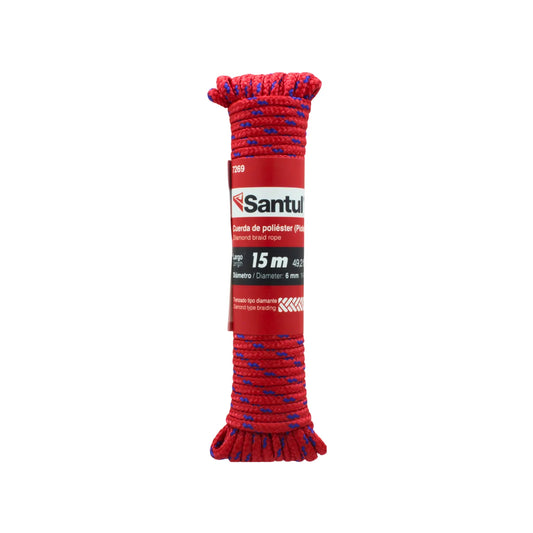 Cuerda de poliéster Santul roja 6mm x 15m trenzado diamante multiusos ferretería