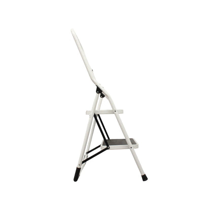 Escalera taburete plegable blanca de 2 peldaños con peldaños antideslizantes, para hogar o taller