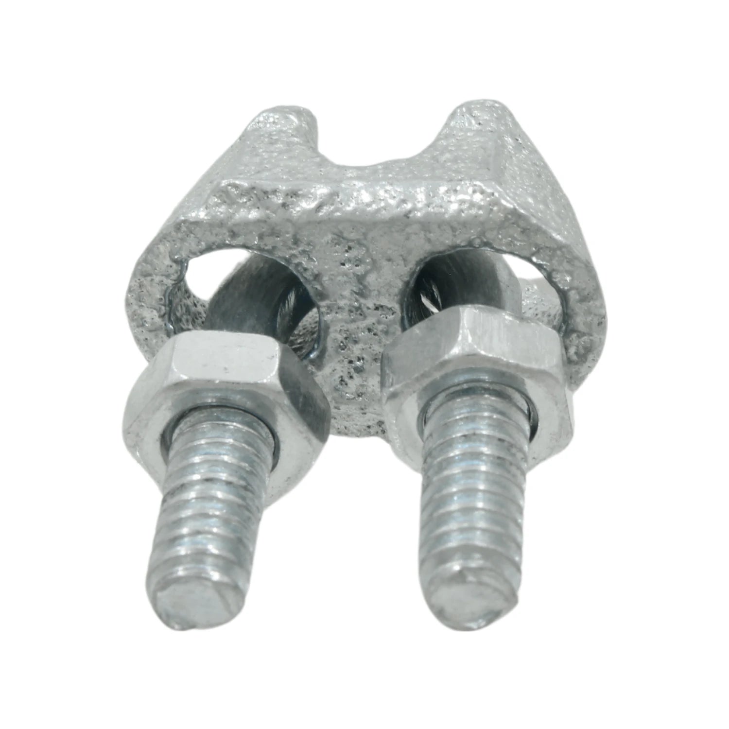 Nudo para cable de 1/8" galvanizado con perno U y tuercas, ideal para sujetar cables de acero