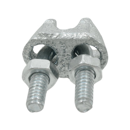 Nudo para cable de 1/8" galvanizado con perno U y tuercas, ideal para sujetar cables de acero