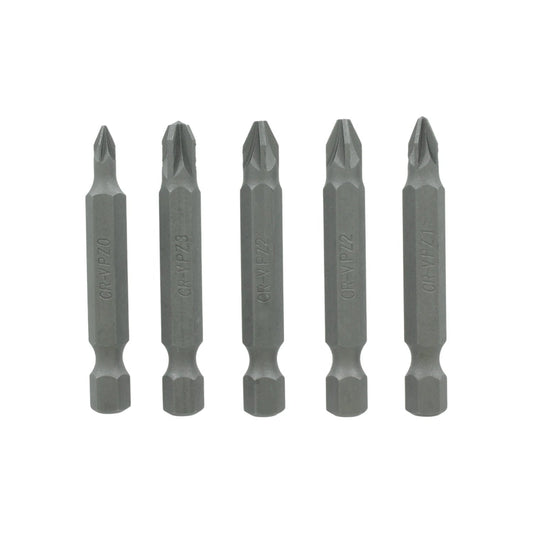 Juego de 5 puntas Pozidriv CR-V para desarmador, tamaños PZ0, PZ1, PZ2, PZ3, color gris metálico.