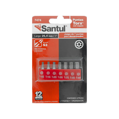 Puntas Torx de seguridad Santul S2, juego de 7 piezas de 1 pulgada (T10S-T40S) para desarmador