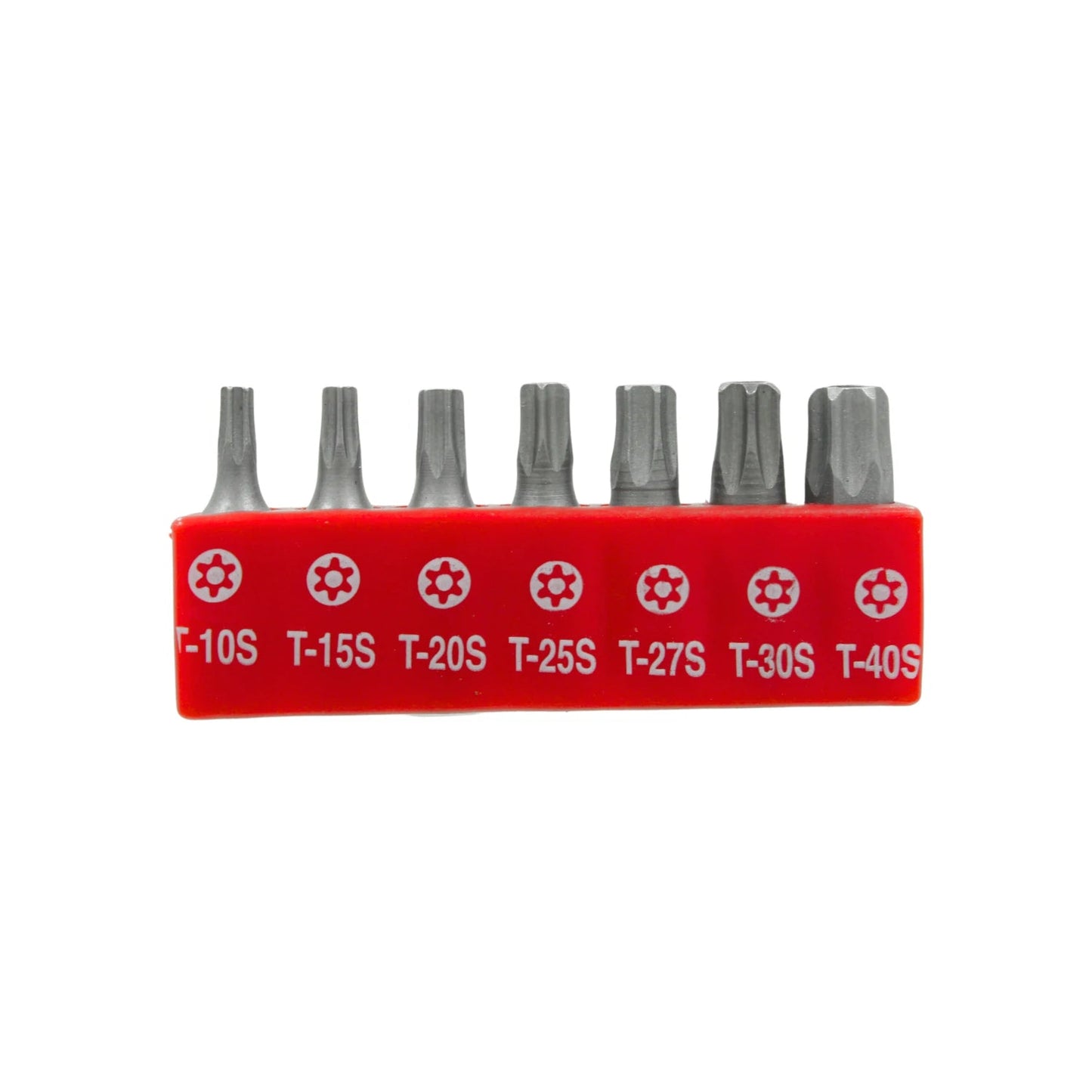 Juego de 7 puntas Torx de seguridad T-10S a T-40S para atornillador, soporte rojo
