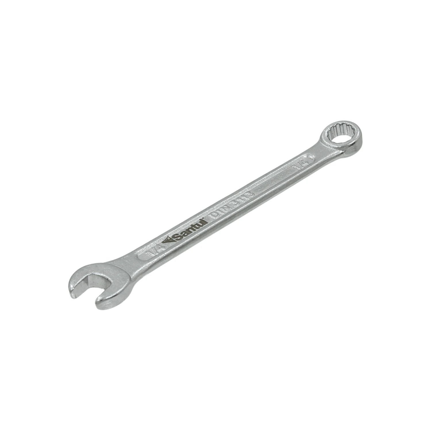 Llave mixta estándar Santul 1/4", acabado cromado brillante para apriete de tuercas y tornillos.