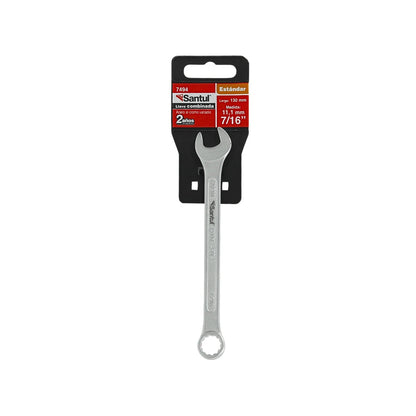 Llave mixta Santul 7/16" estándar, acero cromo vanadio, 130mm, acabado plateado profesional.