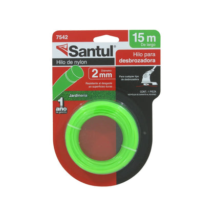 Hilo de nylon Santul 7542 para desbrozadora, 2mm x 15m verde, resistente al desgaste