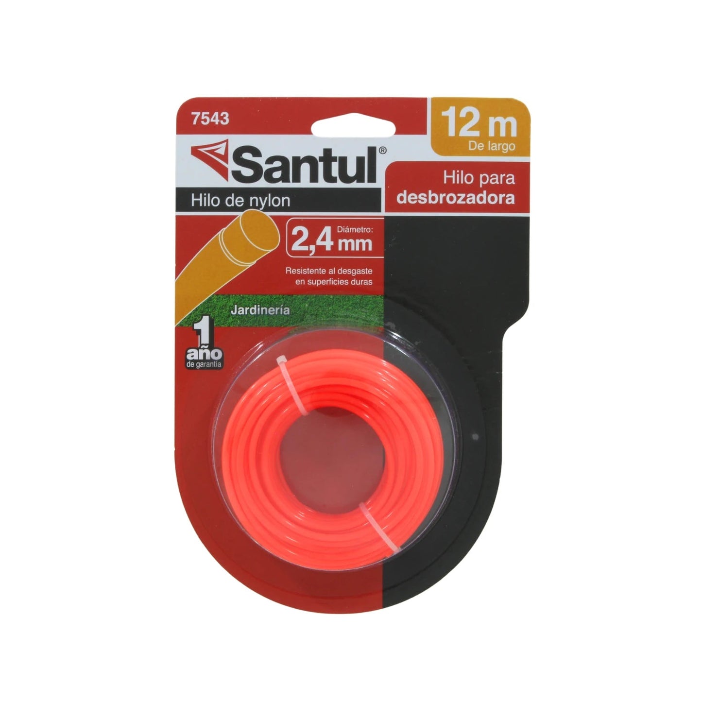 Hilo de nylon Santul 7543 para desbrozadora, 2.4 mm x 12 m, naranja, resistente al desgaste