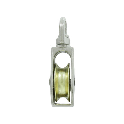 Garrucha simple de metal con polea de latón y ojo giratorio para elevación de carga