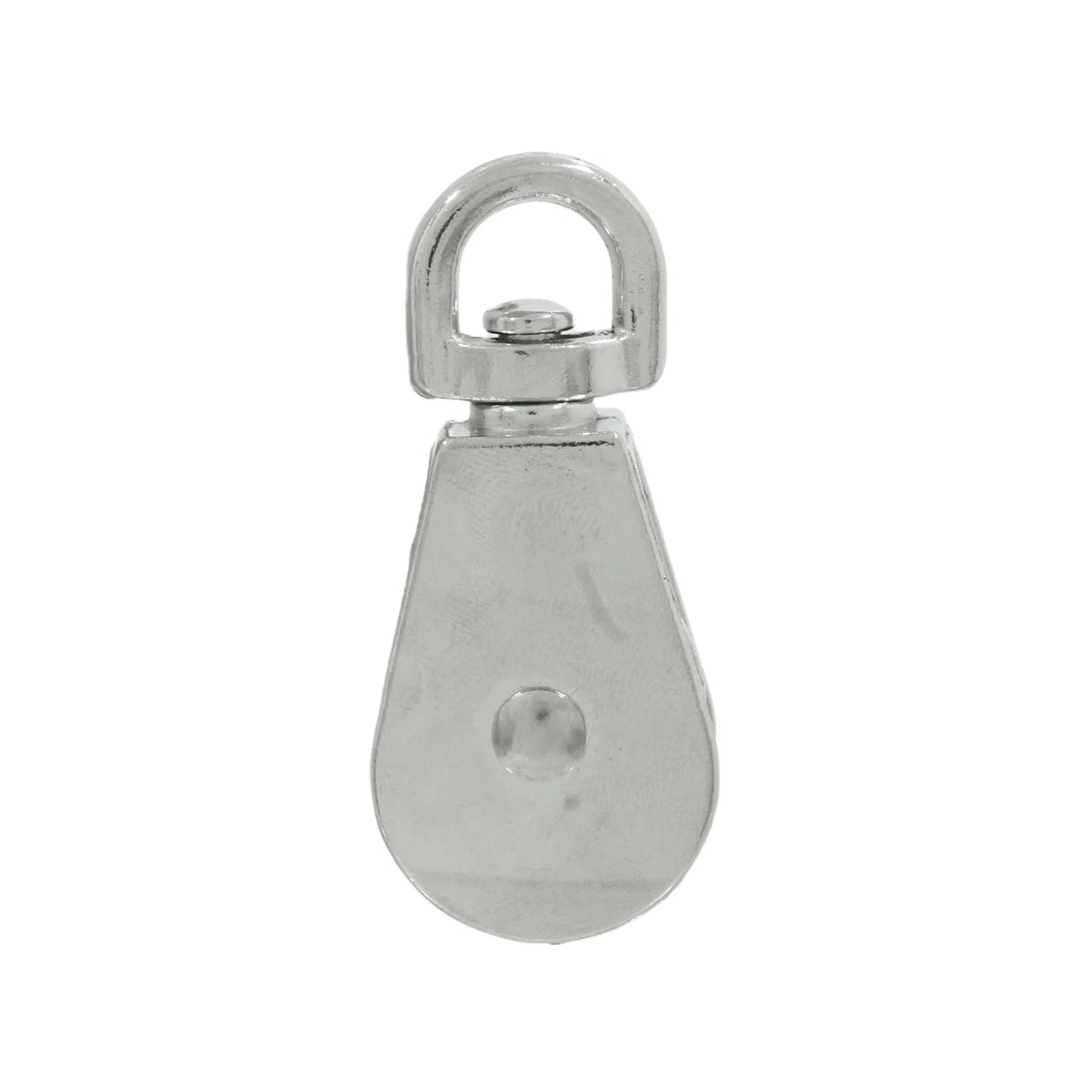 Garrucha de metal simple con ojo giratorio, polea metálica para sistemas de elevación y tracción.