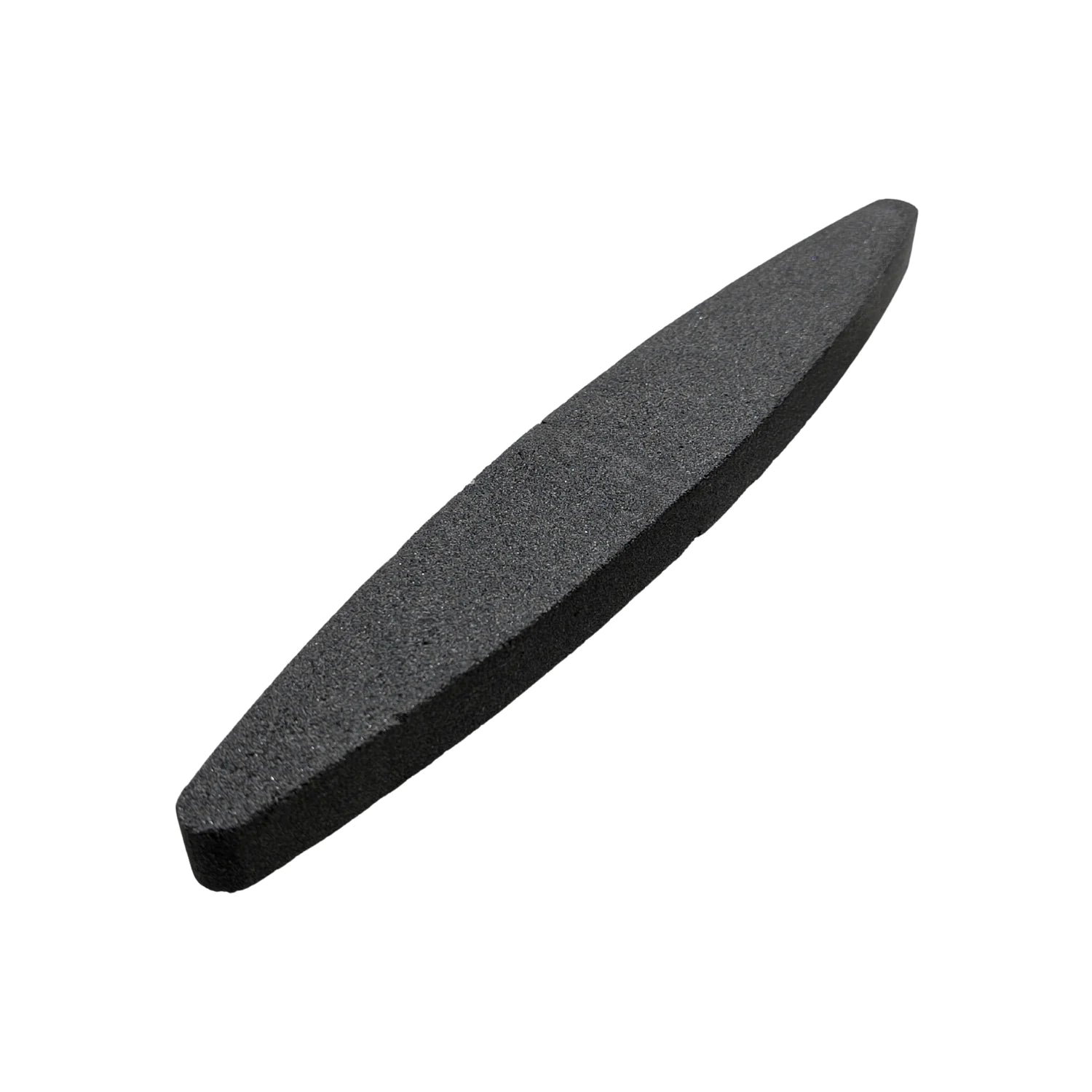 Piedra de afilar grano fino gris oscuro, ideal para afilar herramientas, cuchillos y navajas, forma alargada.