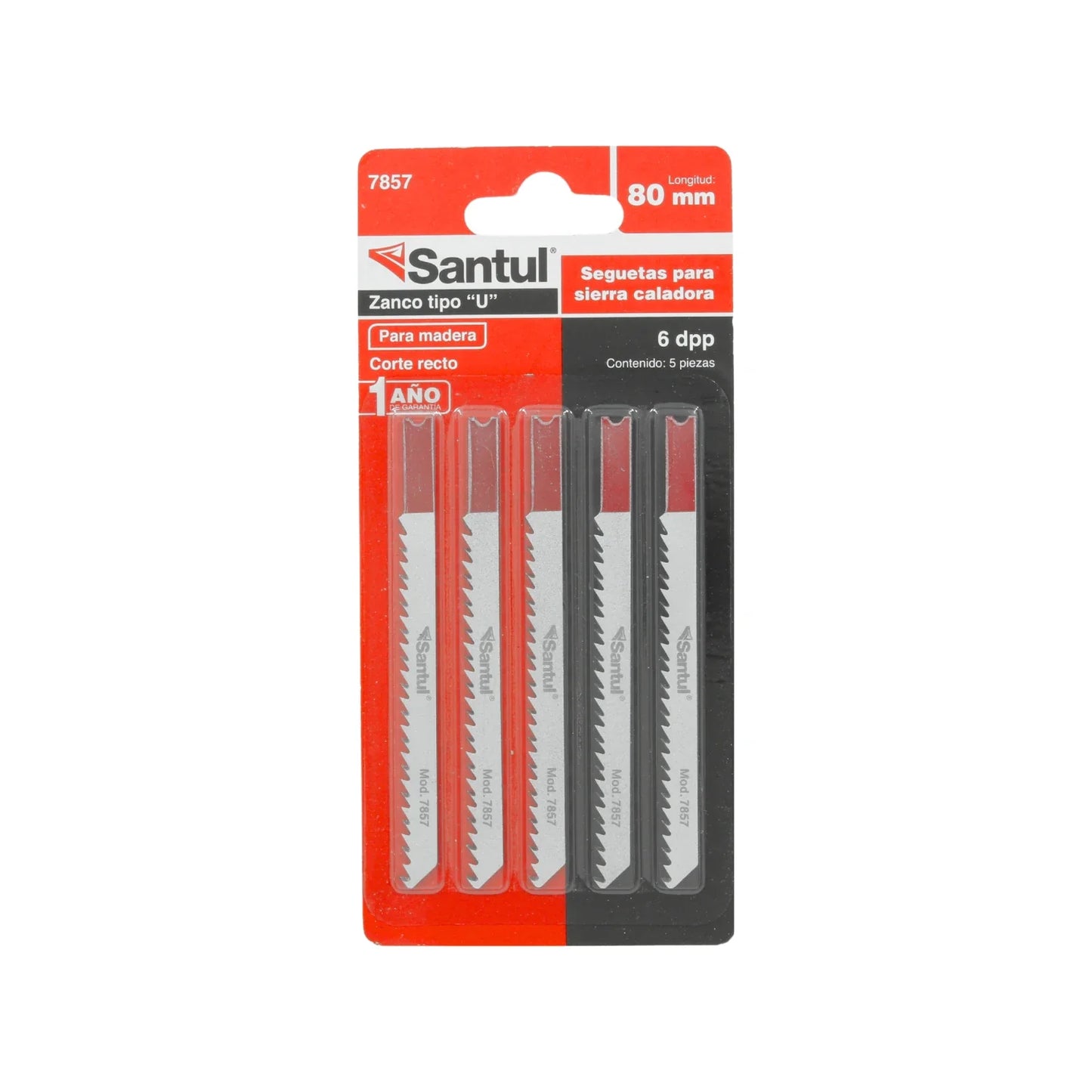 Segueta para caladora corte madera/plástico 5 piezas tipo "U" Santul 7857